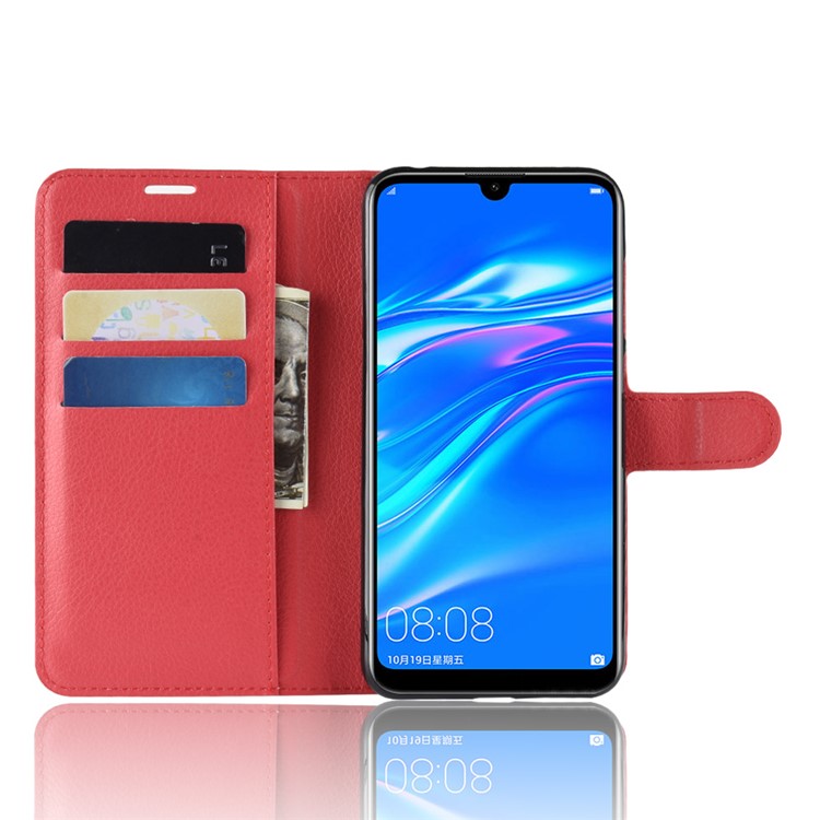 Litchi Skin Wallet Leather Stand Shell for Huawei Enjoy 9 / Y7 Pro (2019) - Red-4