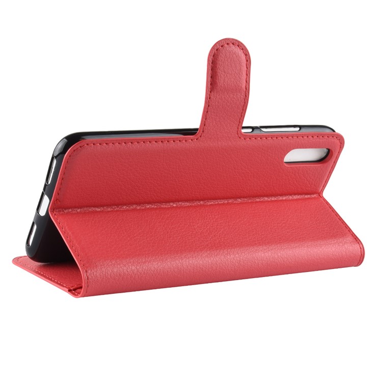 Litchi Skin Wallet Leather Stand Shell for Huawei Enjoy 9 / Y7 Pro (2019) - Red-5