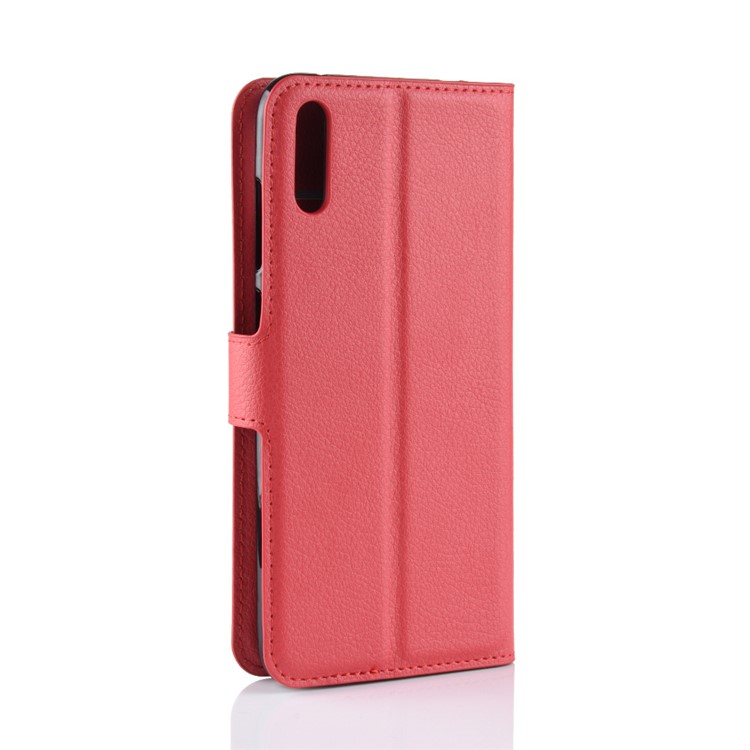 Litchi Skin Wallet Leather Stand Shell for Huawei Enjoy 9 / Y7 Pro (2019) - Red-6