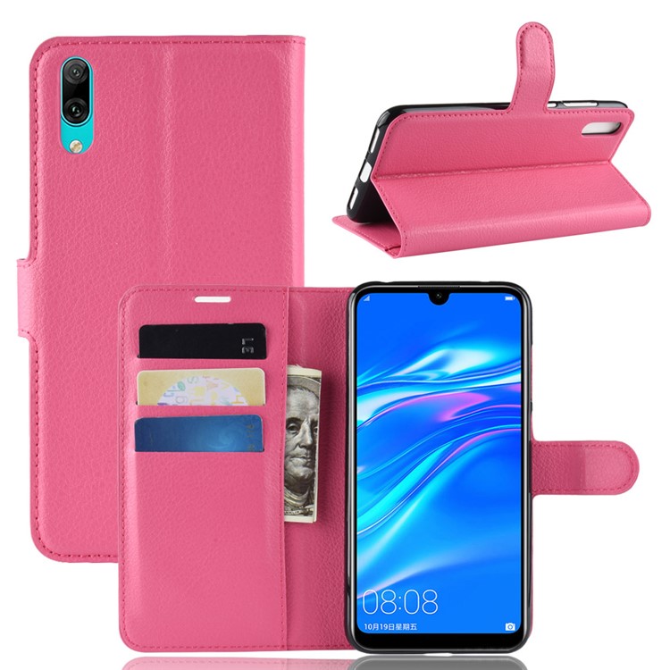 Litchi Skin Wallet Leather Cell Phone Case for Huawei Enjoy 9 / Y7 Pro (2019) - Rose-1