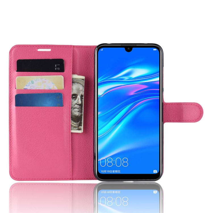 Litchi Skin Wallet Leather Cell Phone Case for Huawei Enjoy 9 / Y7 Pro (2019) - Rose-4