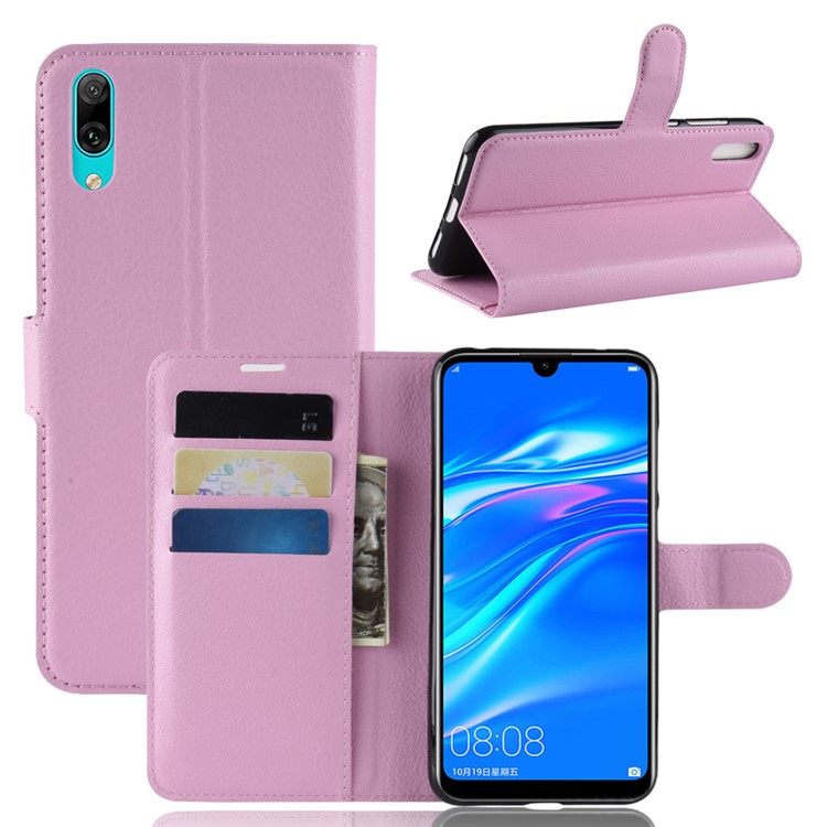 Litchi Skin Leather Wallet Stand Case for Huawei Enjoy 9 / Y7 Pro (2019) - Pink-1