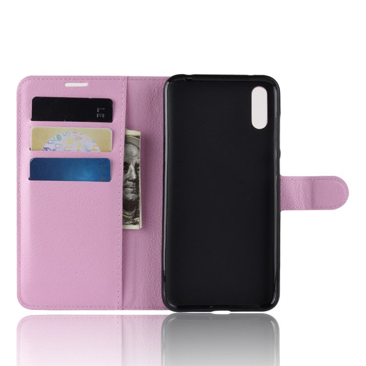 Litchi Skin Leather Wallet Stand Case for Huawei Enjoy 9 / Y7 Pro (2019) - Pink-3