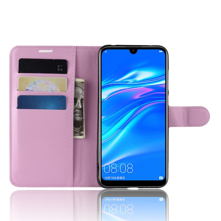 Litchi Skin Leather Wallet Stand Case for Huawei Enjoy 9 / Y7 Pro (2019) - Pink-4
