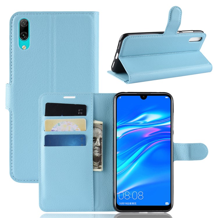 Litchi Skin Wallet Leather Case with Stand for Huawei Enjoy 9 / Y7 Pro (2019) - Baby Blue-1