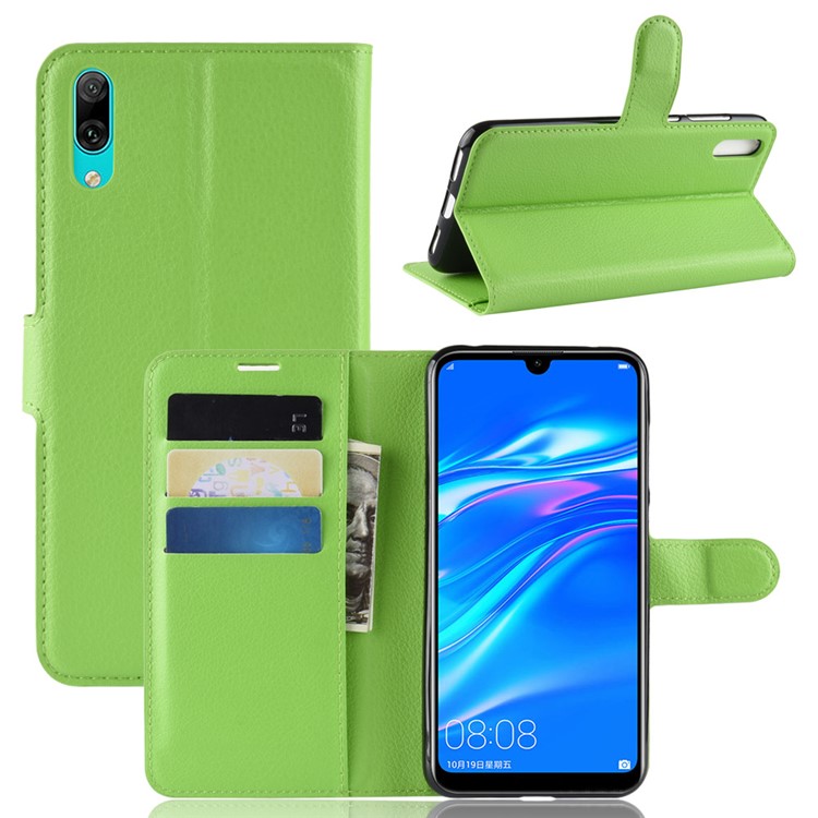 Litchi Skin Wallet Leather Cover with Stand for Huawei Enjoy 9 / Y7 Pro (2019) - Green-1
