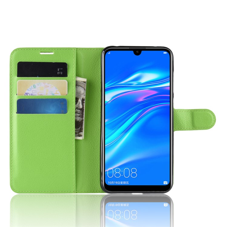 Litchi Skin Wallet Leather Cover with Stand for Huawei Enjoy 9 / Y7 Pro (2019) - Green-4