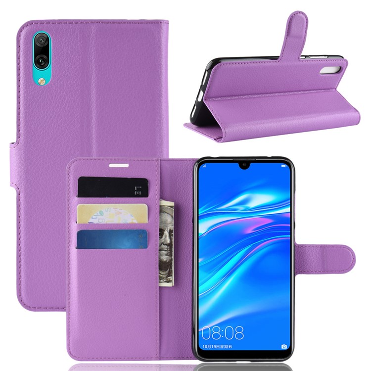 Litchi Skin Leather Stand Case with Card Slots for Huawei Enjoy 9 / Y7 Pro (2019) - Purple-1