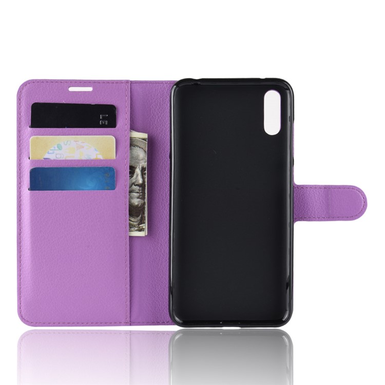 Litchi Skin Leather Stand Case with Card Slots for Huawei Enjoy 9 / Y7 Pro (2019) - Purple-3