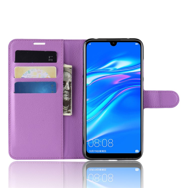 Litchi Skin Leather Stand Case with Card Slots for Huawei Enjoy 9 / Y7 Pro (2019) - Purple-4