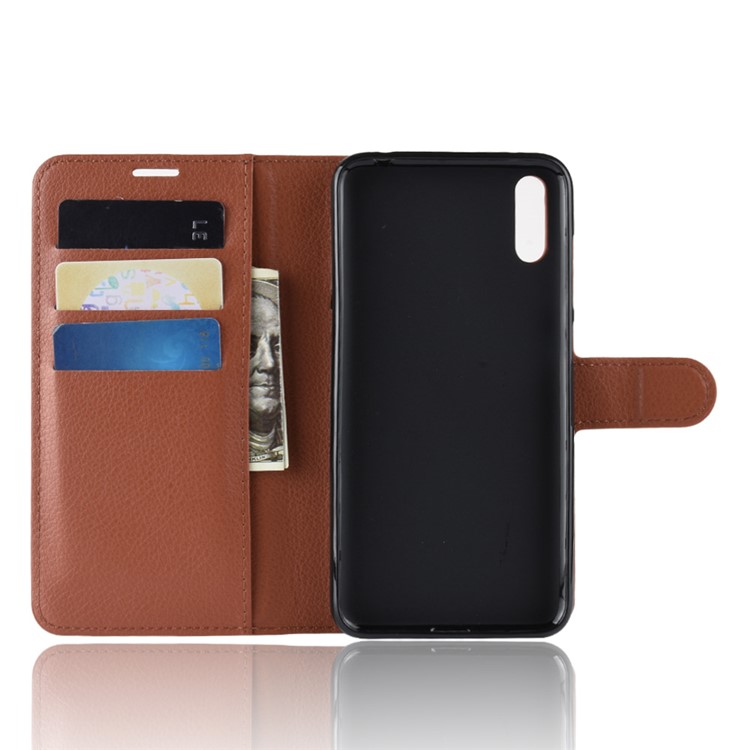 Litchi Skin Leather Stand Cover with Card Slots for Huawei Enjoy 9 / Y7 Pro (2019) - Brown-3
