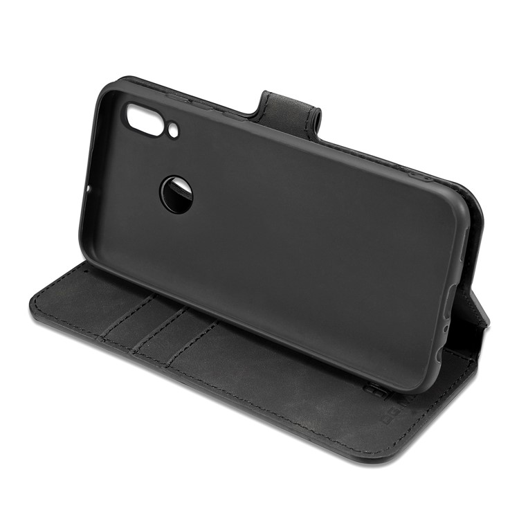 DG.MING Retro Style Wallet Leather Case for Huawei P Smart (2019) - Black-6
