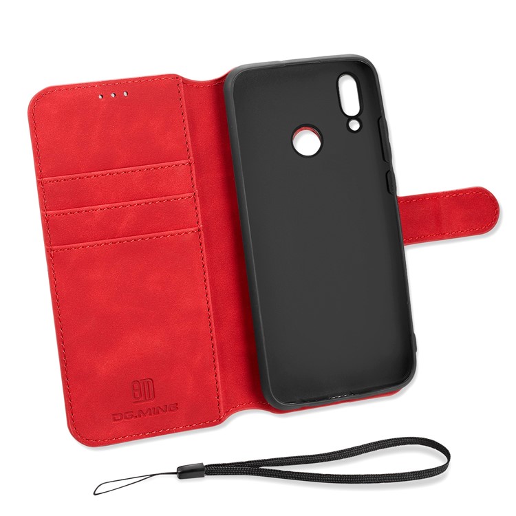DG.MING Retro Style Leather Phone Shell for Huawei P Smart (2019) - Red-3