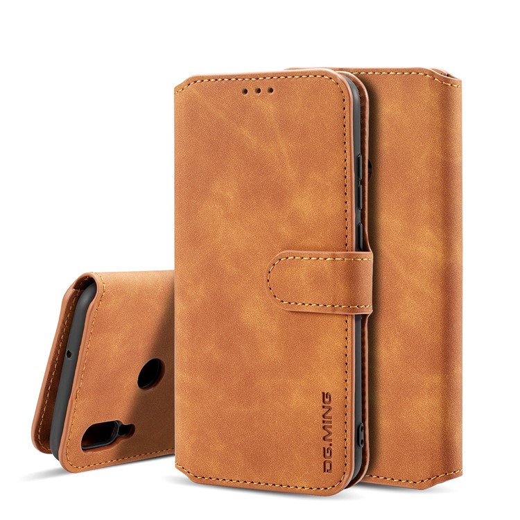 DG.MING Retro Style Leather Mobile Casing for Huawei P Smart (2019) - Brown-1