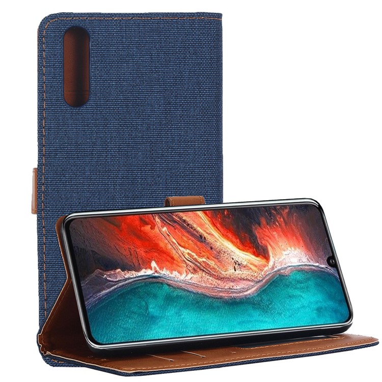 Oxford Cloth Wallet Stand PU Leather Shell for Huawei P30 - Dark Blue-1