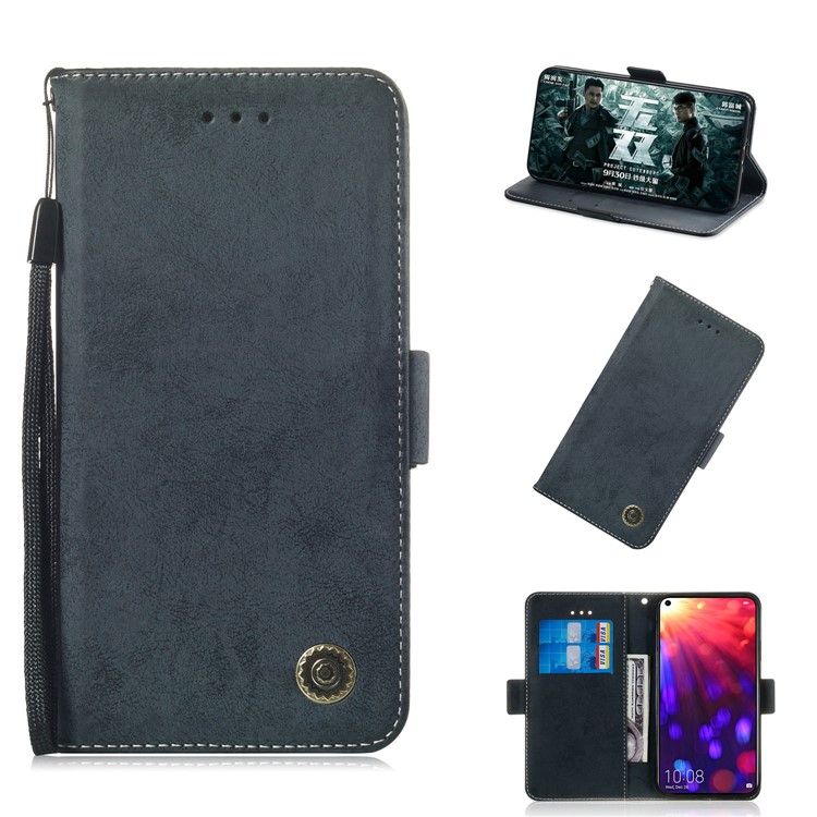 Retro Style PU Leather Stand Wallet Case for Huawei Honor View 20 / V20 - Dark Blue-1