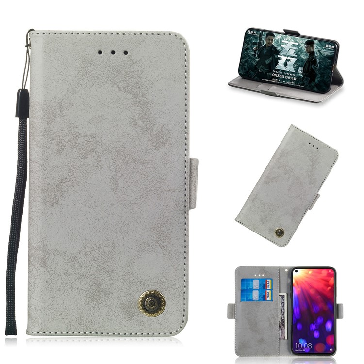 Retro Style PU Leather Stand Wallet Cover for Huawei Honor View 20 / V20 - Grey-1