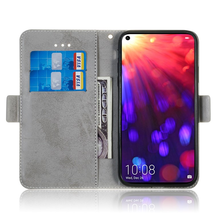 Retro Style PU Leather Stand Wallet Cover for Huawei Honor View 20 / V20 - Grey-8