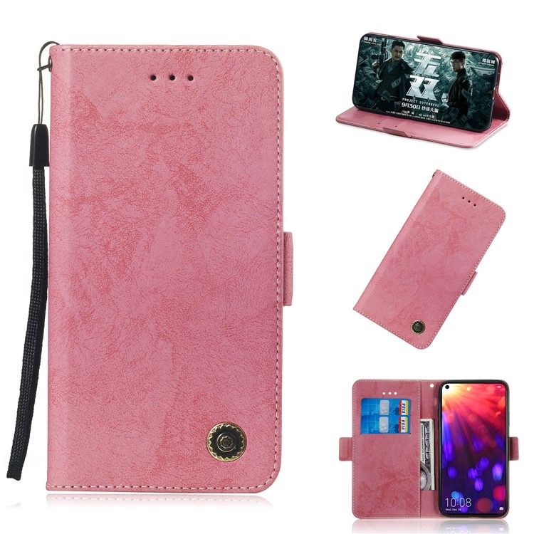 Retro Style PU Leather Stand Wallet Shell for Huawei Honor View 20 / V20 - Pink-1