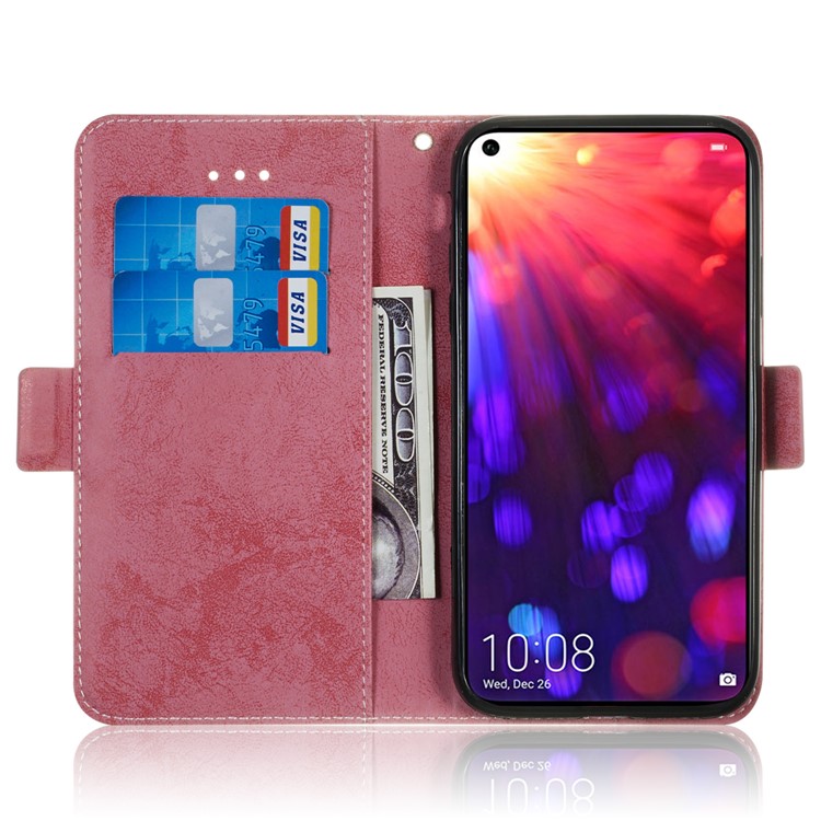 Retro Style PU Leather Stand Wallet Shell for Huawei Honor View 20 / V20 - Pink-8