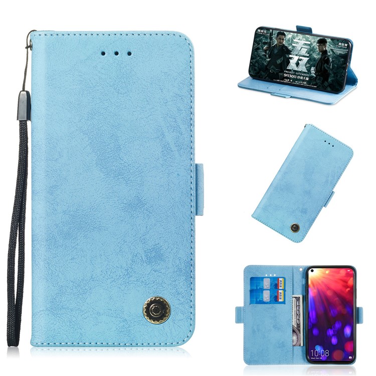 Retro Style PU Leather Stand Wallet Mobile Phone Case for Huawei Honor View 20 / V20 - Baby Blue-1