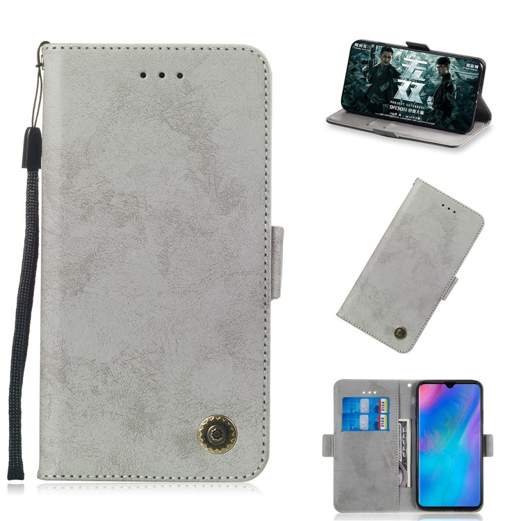 Retro Style PU Leather Stand Wallet Cover for Huawei P30 Pro - Grey-1