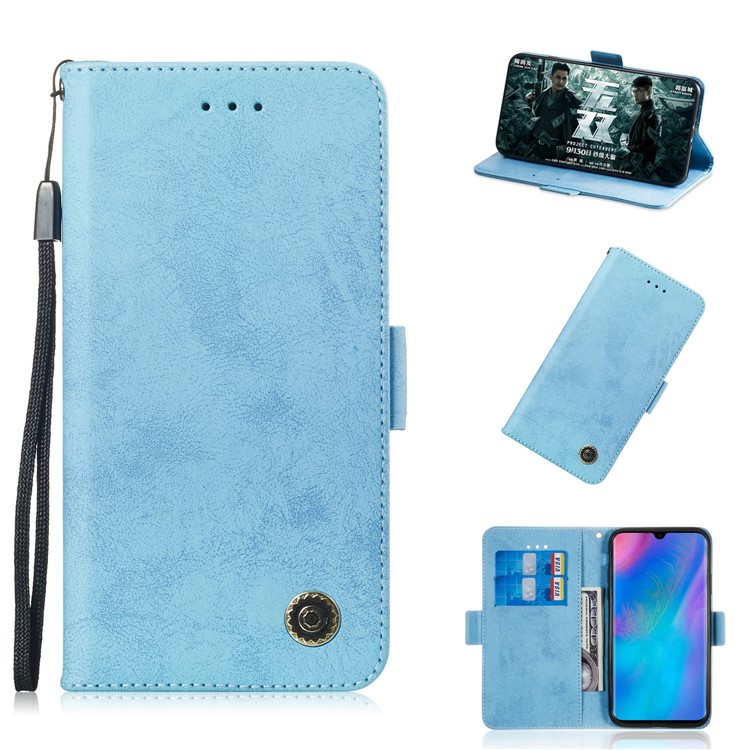 Vintage Style PU Leather Stand Wallet Protective Case for Huawei P30 Pro - Baby Blue-1