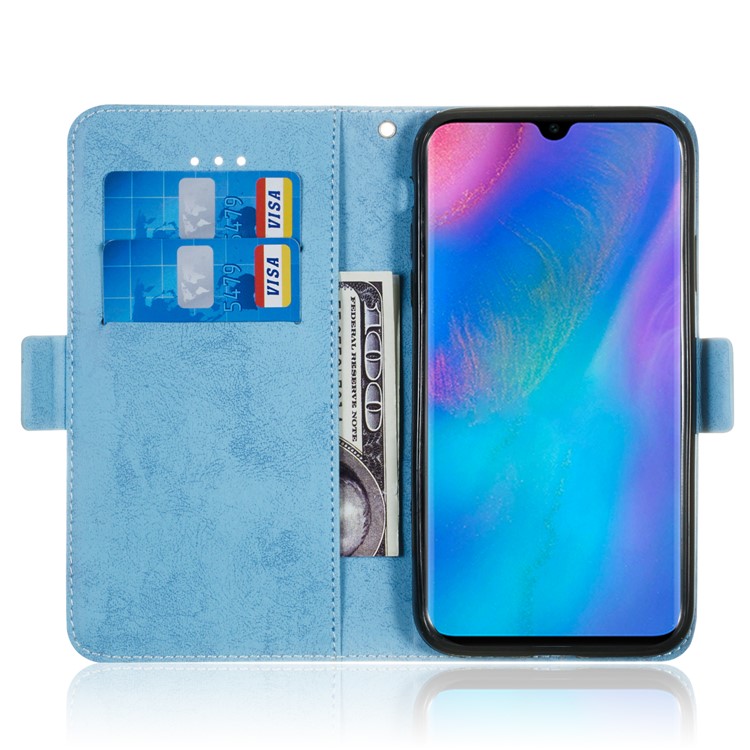 Vintage Style PU Leather Stand Wallet Protective Case for Huawei P30 Pro - Baby Blue-8