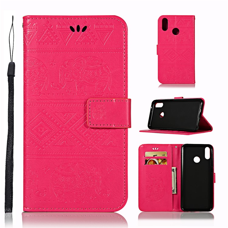 Imprinted Elephant Leather Wallet Case for Huawei Y9 (2019) / Enjoy 9 Plus - Rose-1