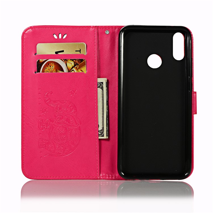 Imprinted Elephant Leather Wallet Case for Huawei Y9 (2019) / Enjoy 9 Plus - Rose-4