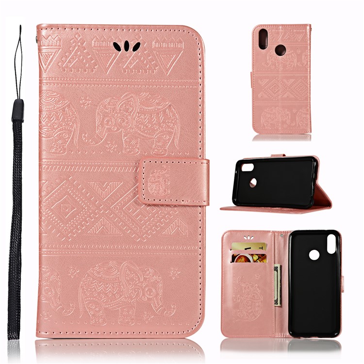 Imprinted Elephant Leather Protector Cover for Huawei Y9 (2019) / Enjoy 9 Plus - Rose Gold-1