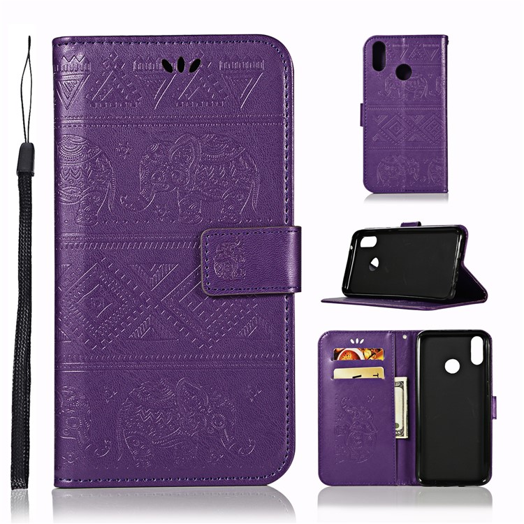 Imprinted Elephant Leather Mobile Casing for Huawei Y9 (2019) / Enjoy 9 Plus - Purple-1