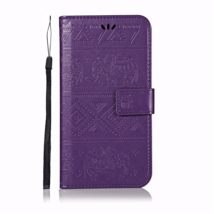 Imprinted Elephant Leather Mobile Casing for Huawei Y9 (2019) / Enjoy 9 Plus - Purple-2