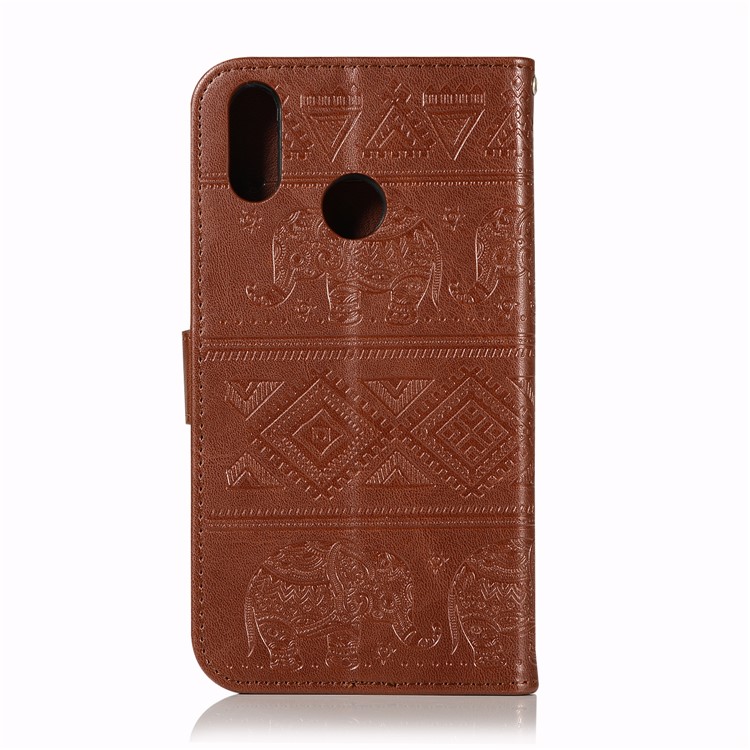 Imprinted Elephant Leather Cover with Strap for Huawei Y9 (2019) / Enjoy 9 Plus - Brown-3