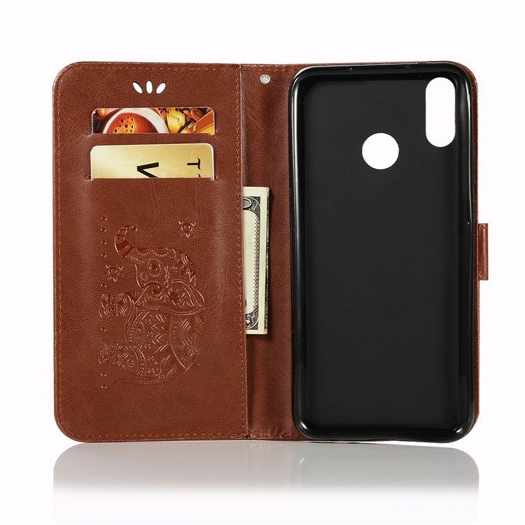 Imprinted Elephant Leather Cover with Strap for Huawei Y9 (2019) / Enjoy 9 Plus - Brown-4