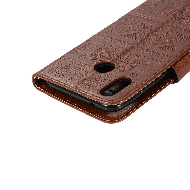 Imprinted Elephant Leather Cover with Strap for Huawei Y9 (2019) / Enjoy 9 Plus - Brown-5