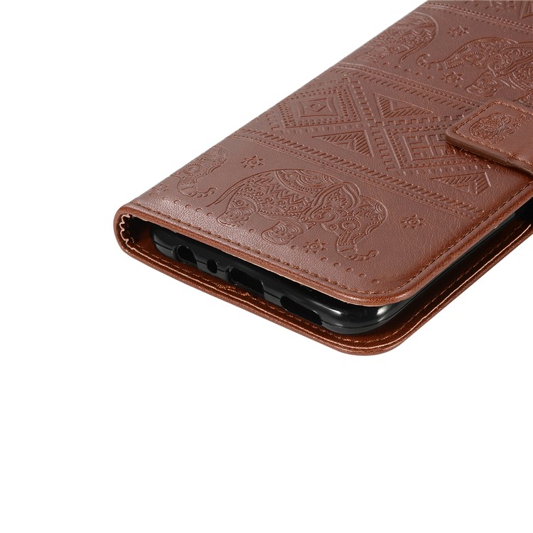 Imprinted Elephant Leather Cover with Strap for Huawei Y9 (2019) / Enjoy 9 Plus - Brown-6
