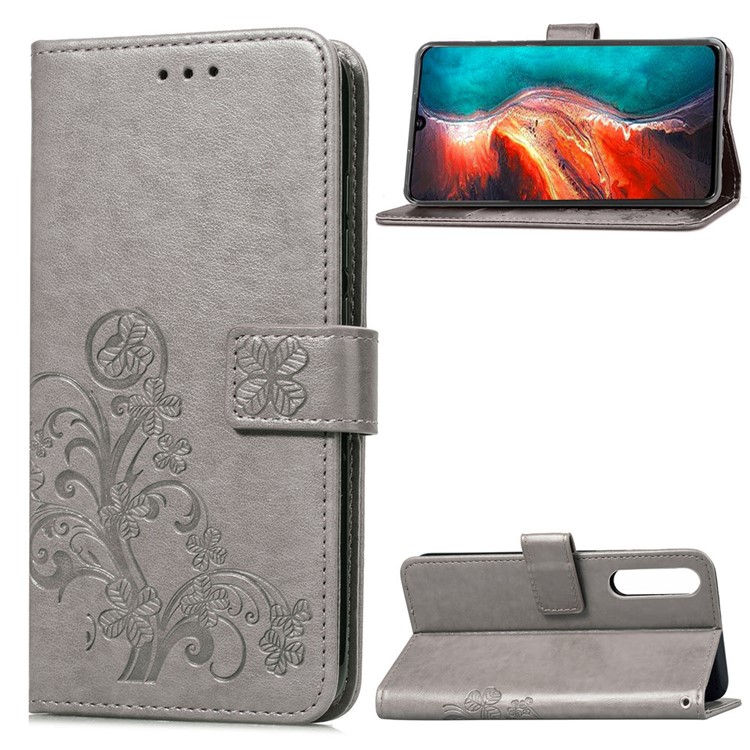 Imprint Clover Pattern Leather Wallet Cover for Huawei P30 - Grey-1
