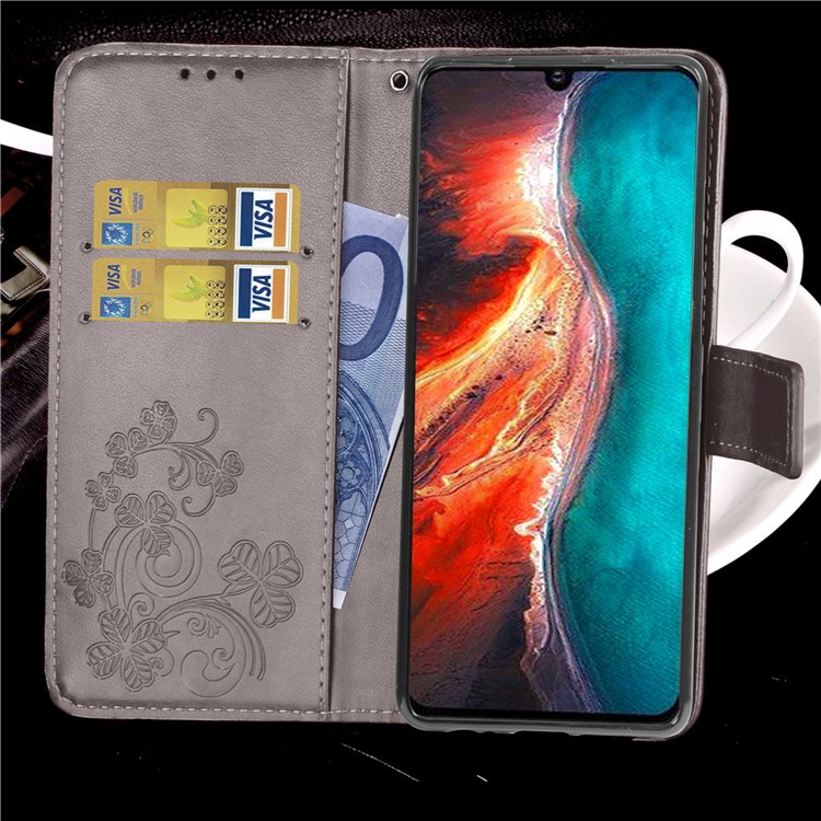 Imprint Clover Pattern Leather Wallet Cover for Huawei P30 - Grey-11