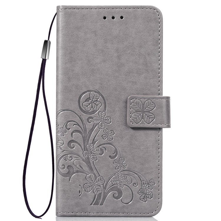 Imprint Clover Pattern Leather Wallet Cover for Huawei P30 - Grey-2
