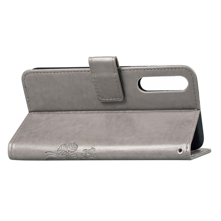 Imprint Clover Pattern Leather Wallet Cover for Huawei P30 - Grey-6