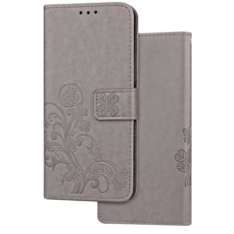 Imprint Clover Pattern Leather Wallet Cover for Huawei P30 - Grey-8