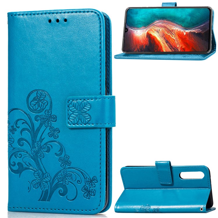 Imprint Clover Pattern Leather Wallet Phone Case for Huawei P30 - Blue-1