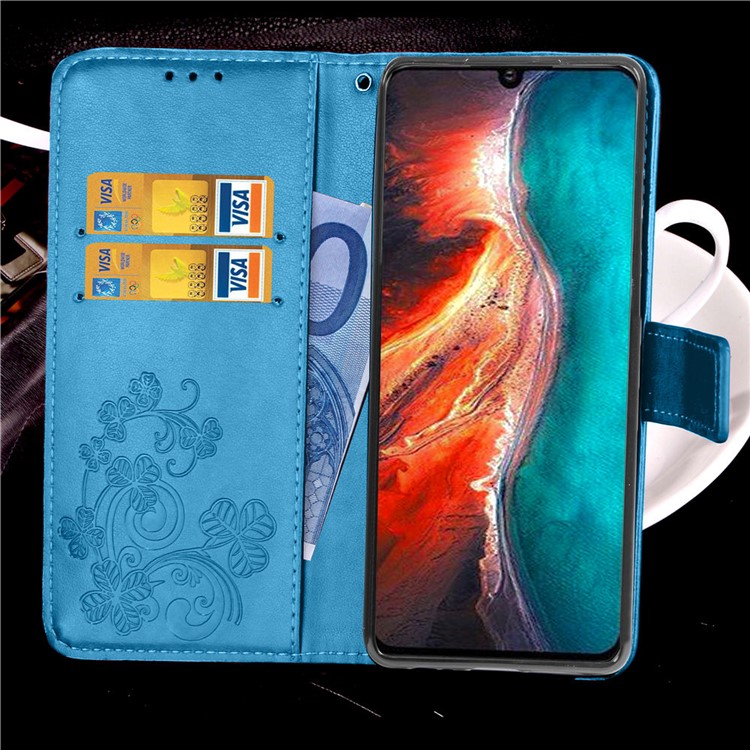 Imprint Clover Pattern Leather Wallet Phone Case for Huawei P30 - Blue-11