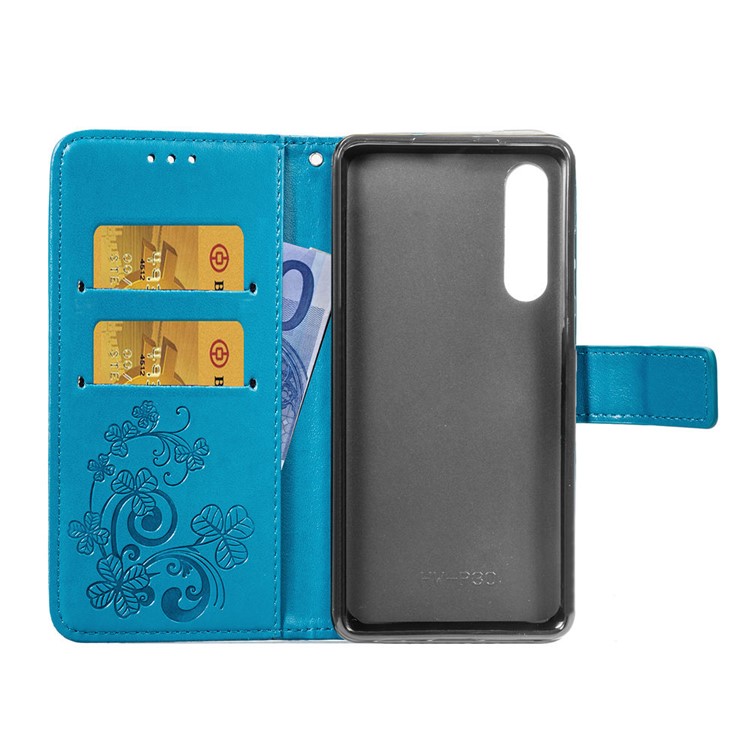 Imprint Clover Pattern Leather Wallet Phone Case for Huawei P30 - Blue-4