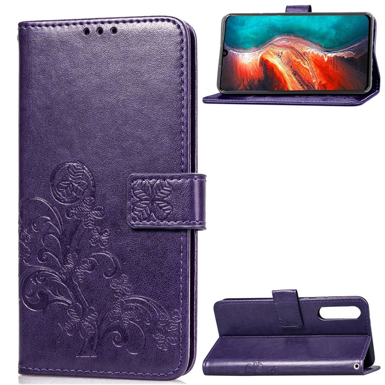 Imprint Clover Pattern Stand Leather Wallet Case for Huawei P30 - Purple-1
