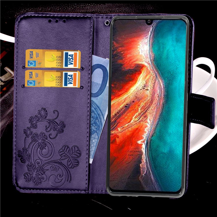 Imprint Clover Pattern Stand Leather Wallet Case for Huawei P30 - Purple-11