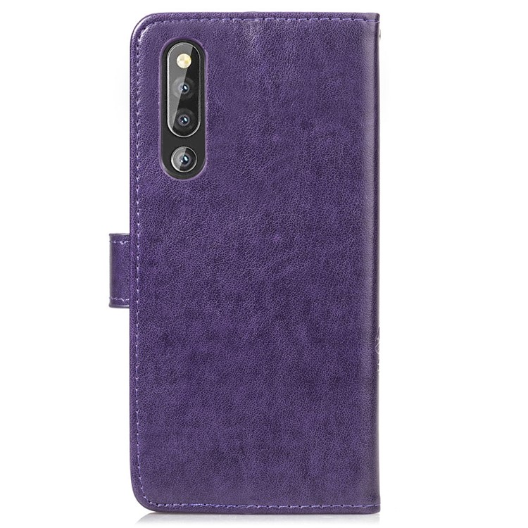 Imprint Clover Pattern Stand Leather Wallet Case for Huawei P30 - Purple-3