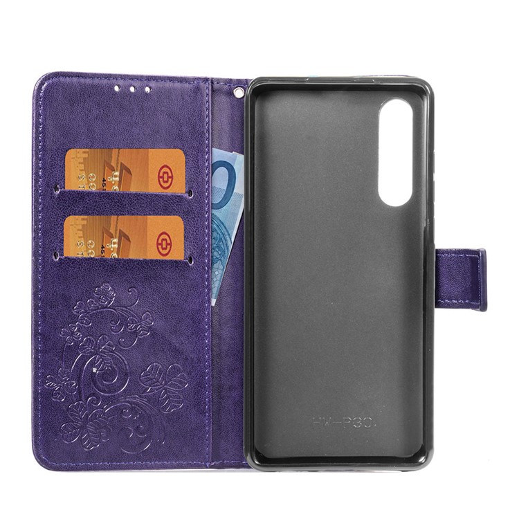 Imprint Clover Pattern Stand Leather Wallet Case for Huawei P30 - Purple-4