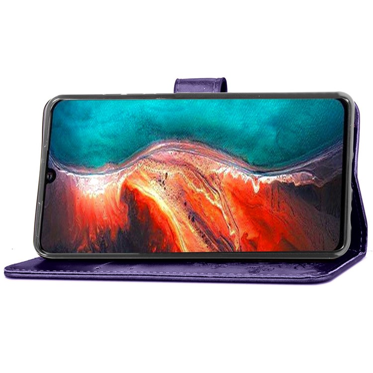 Imprint Clover Pattern Stand Leather Wallet Case for Huawei P30 - Purple-5